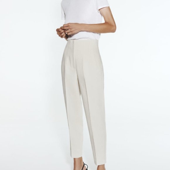 Zara High Rise Cream Trousers - Picture 2 of 7